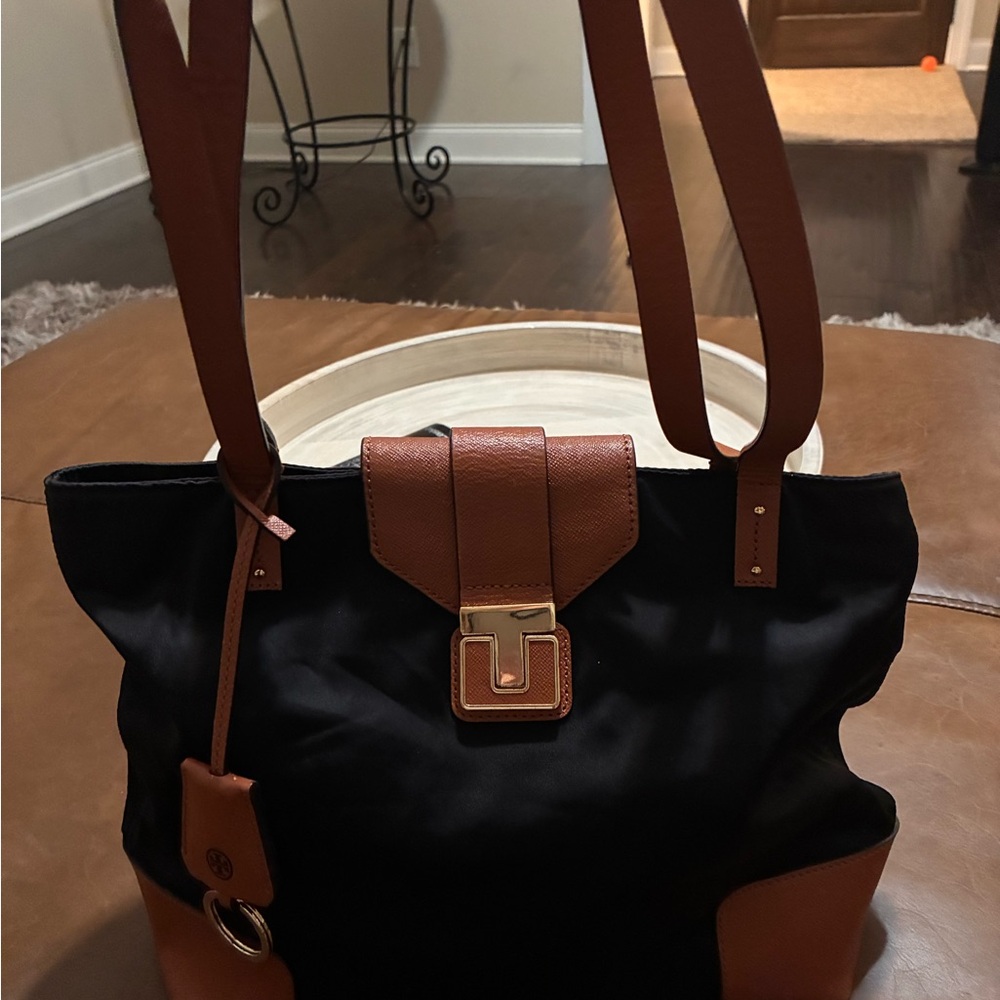 Tory Burch Black and Tan Shoulder Bag